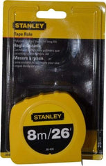 Stanley - 26' x 1" Yellow Blade Tape Measure - 1/32 & 1/16" & 1mm Graduation, Inch/Metric Graduation Style, Yellow Case - Caliber Tooling