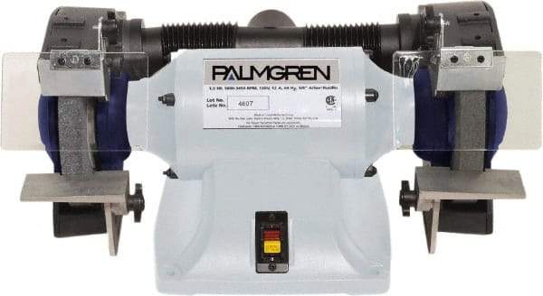 Palmgren - 8" Wheel Diam x 1" Wheel Width, 3/4 hp Grinder - 5/8" Arbor Hole Diam, 1 Phase, 3,450 Max RPM, 120/240 Volts - Caliber Tooling