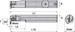 Kennametal - A-A4E, Internal, Left Hand, 10mm Max Depth of Cut, 3mm Min Groove Width, Indexable Grooving Tool Holder - A4..03.. Insert Compatibility, 63/64" Shank Width, 200mm OAL, Through Coolant - Caliber Tooling