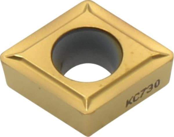 Kennametal - CCMT432 LF Grade KC730 Carbide Turning Insert - TiN Finish, 80° Diamond, 1/2" Inscr Circle, 3/16" Thick, 1/32" Corner Radius - Caliber Tooling