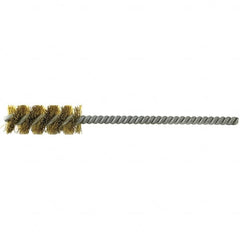 Brush Research Mfg. - 1" Diam Helical Brass Tube Brush - Single Spiral, 0.012" Filament Diam, 3" Brush Length, 8" OAL, 0.292" Diam Galvanized Steel Shank - Caliber Tooling