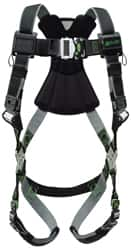 Miller - 400 Lb Capacity, Size Universal, Full Body Construction Safety Harness - Polyester (Outer) & Webbing, Quick Connect Leg Strap, Quick Connect Chest Strap, Green/Black - Caliber Tooling