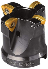 Seco - 1-1/4" Cut Diam, 0.08" Max Depth, 1-1/4" Shank Diam, Cylindrical Shank Indexable High-Feed End Mill - Screw Holding Method, 218.19-160 Insert, R217.21 Toolholder, Through Coolant - Caliber Tooling