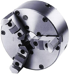 BTC - 3 Jaws, 12" Diam, Self Centering Manual Lathe Chuck - Plain Back Mount Spindle, Adjustable, Reversible, 2,200 Max RPM, 3.268" Through Hole Diam, Cast Iron - Caliber Tooling