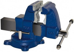 Yost Vises - 8" Jaw Width x 7-1/2" Jaw Opening Capacity, 6" Throat Depth, Bench & Pipe Combination Vise - 1/8 to 4-1/2" Pipe Capacity, Swivel Base, Bolt Down Attachment, Ductile Iron - Caliber Tooling