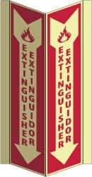 NMC - Extinguisher, Acrylic Fire Sign - 8-3/4" Wide x 16" High, English/Spanish, Glow-in-the-Dark - Caliber Tooling