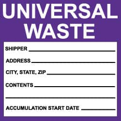 NMC - Hazardous Materials Label - Legend: Universal Waste, English, Black, White & Purple, 6" Long x 6" High, Sign Muscle Finish - Caliber Tooling