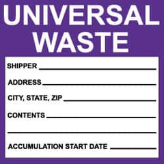 NMC - Hazardous Materials Label - Legend: Universal Waste, English, Black, White & Purple, 6" Long x 6" High, Sign Muscle Finish - Caliber Tooling