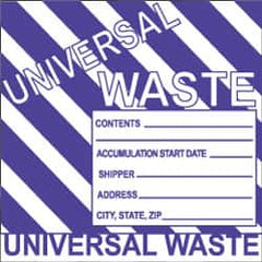 NMC - Hazardous Materials Label - Legend: Universal Waste, English, Black, White & Purple, 6" Long x 6" High, Sign Muscle Finish - Caliber Tooling