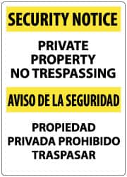 NMC - "Security Notice - Private Property - No Trespassing", 20" Long x 14" Wide, Rigid Plastic Safety Sign - Rectangle, 0.04" Thick, Use for Security & Admittance - Caliber Tooling