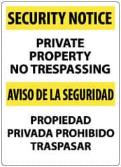 NMC - "Security Notice - Private Property - No Trespassing", 20" Long x 14" Wide, Rigid Plastic Safety Sign - Rectangle, 0.04" Thick, Use for Security & Admittance - Caliber Tooling