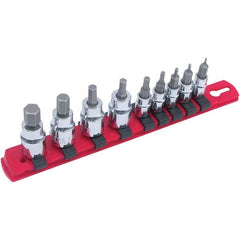 Wiha - 9 Piece 1/4 & 3/8" Drive Hex Bit Socket Set - 1.5 to 10mm Hex, Comes in Rail - Caliber Tooling