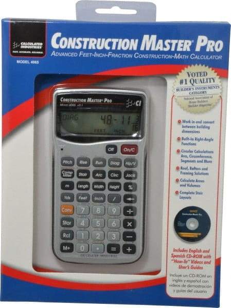 Calculated Industries - 11-Digit (7 normal, 4 Fractions) with Full Annunciators 40 Function Handheld Calculator - 5/8" x 2-1/2" (15.88mm x 63.5mm) Display Size, Silver, LR-44/A76 Powered, 9" Long x 8" Wide x 2" High - Caliber Tooling