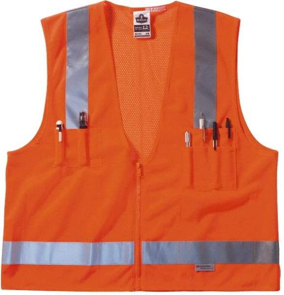 Ergodyne - Size 4X/5XL High Visibility Orange Mesh/Solid Surveyor's Vest - 58 to 64" Chest, ANSI/ISEA 107, Zipper Closure, 6 Pockets, Polyester - Caliber Tooling