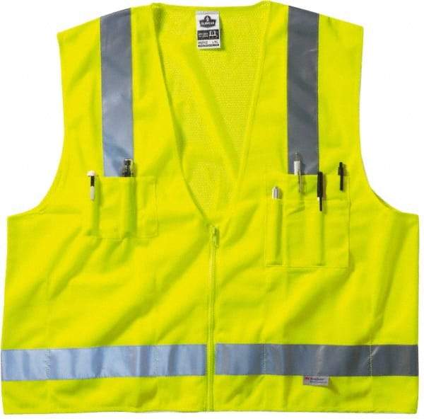 Ergodyne - Size 4X/5XL High Visibility Lime Mesh/Solid Surveyor's Vest - 58 to 64" Chest, ANSI/ISEA 107, Zipper Closure, 6 Pockets, Polyester - Caliber Tooling