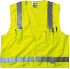 Ergodyne - Size 2X/3XL High Visibility Lime Mesh/Solid Surveyor's Vest - 52 to 58" Chest, ANSI/ISEA 107, Zipper Closure, 6 Pockets, Polyester - Caliber Tooling