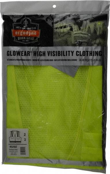 Ergodyne - Size L/XL High Visibility Lime Mesh/Solid Surveyor's Vest - 44 to 52" Chest, ANSI/ISEA 107, Zipper Closure, 6 Pockets, Polyester - Caliber Tooling