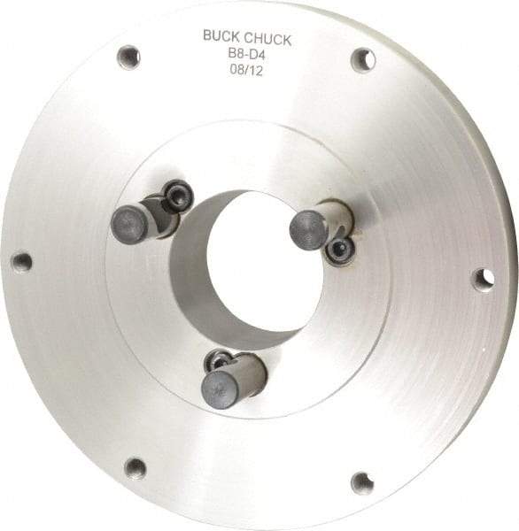 Buck Chuck Company - Adapter Back Plate for 8" Diam Self Centering Lathe Chucks - D1-4 Mount, 2.03" Through Hole Diam, 4.73mm ID, 8.13" OD, 1.068" Flange Height, Steel - Caliber Tooling