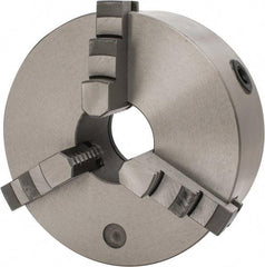 Interstate - 3 Jaws, 8" Diam, Self Centering Manual Lathe Chuck - Plain Back Mount Spindle, 2.5591" Through Hole Diam, 0.003" Axial Runout, Cast Iron - Caliber Tooling