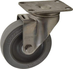 Albion - 4" Diam x 1-1/4" Wide x 5-1/8" OAH Top Plate Mount Swivel Caster - Soft Rubber, 300 Lb Capacity, Delrin Bearing, 2-1/2 x 3-5/8" Plate - Caliber Tooling