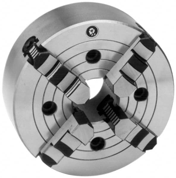 Interstate - 4 Jaws, 16" Diam, Independent Manual Lathe Chuck - D1-8 Mount Spindle, Reversible, 4.921" Through Hole Diam, Cast Iron - Caliber Tooling