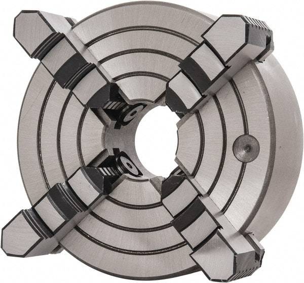 Interstate - 4 Jaws, 8" Diam, Independent Manual Lathe Chuck - D1-5 Mount Spindle, Reversible, 2.165" Through Hole Diam, Cast Iron - Caliber Tooling