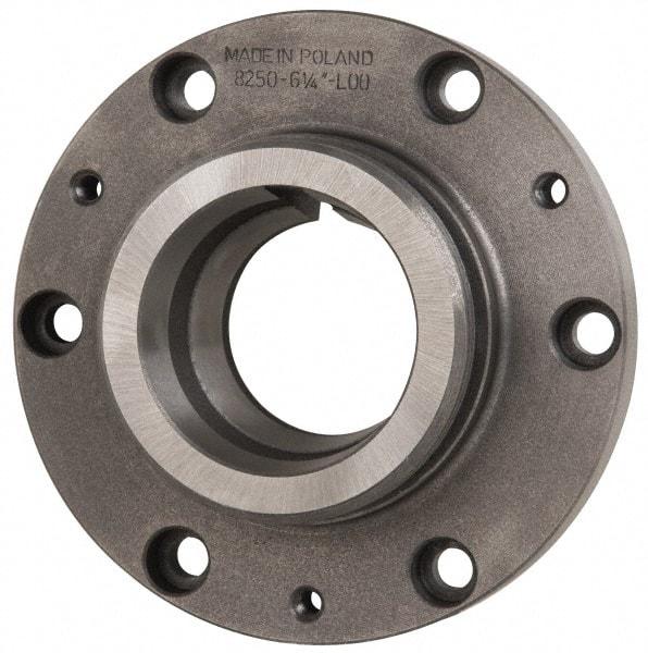 Bison - Adapter Back Plate for 8" Diam Self Centering Lathe Chucks - L-1 Mount, 3.35" Through Hole Diam, 7.91" OD, 0.71" Flange Height, Cast Iron - Caliber Tooling