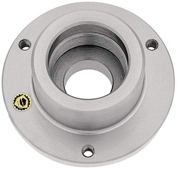 Bison - Adapter Back Plate for 10" Diam Self Centering Lathe Chucks - L-1 Mount, 4-1/8" Through Hole Diam, 8.82mm ID, 9.84" OD, 0.91" Flange Height, Steel - Caliber Tooling