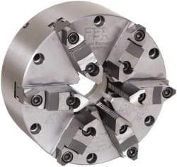 Pratt Burnerd America - 6 Jaws, 12" Diam, Self Centering Manual Lathe Chuck - Plain Back Mount Spindle, Adjustable, Reversible, 1,500 Max RPM, 4.06" Through Hole Diam, Forged Steel - Caliber Tooling