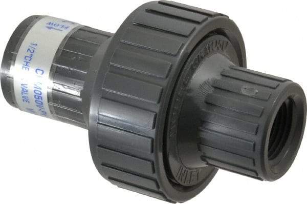 Plast-O-Matic - 1/2" PVC Check Valve - Inline, FNPT x FNPT, 150 WOG - Caliber Tooling