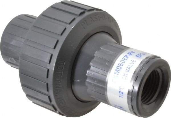 Plast-O-Matic - 1/2" PVC Check Valve - Inline, FNPT x FNPT, 150 WOG - Caliber Tooling