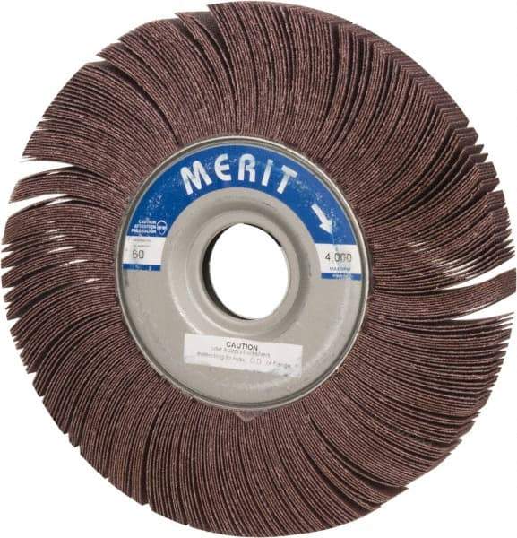 Merit Abrasives - 10" Diam, 60 Grit Aluminum Oxide Unmounted Flap Wheel - 1-3/4" Hole, 1" Wide, Coated, Medium Grade, 4,500 Max RPM , Cloth Backing - Caliber Tooling