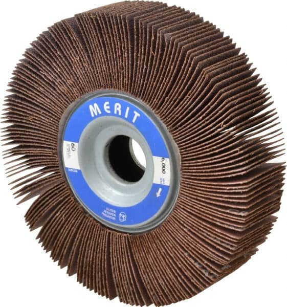 Merit Abrasives - 6" Diam, 60 Grit Aluminum Oxide Unmounted Flap Wheel - 1" Hole, 1-1/2" Wide, Coated, Medium Grade, 6,000 Max RPM , Cloth Backing - Caliber Tooling