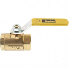 Parker - 3/4" Pipe, Female Port, Brass Standard Ball Valve - Inline - One Way Flow, FNPT x FNPT Ends, Lever Handle, 600 WOG, 150 WSP - Caliber Tooling