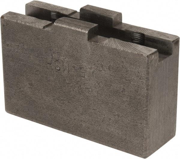 H & R Manufacturing - 5 to 6" Chuck Capacity, Tongue & Groove Attachment, Square Soft Lathe Chuck Jaw - Steel, 1-1/4" Btw Mount Hole Ctrs, 2-3/16" Long x 3/4" Wide x 1-3/8" High, 5/16" Groove - Caliber Tooling