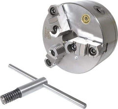 Bison - 3 Jaws, 6" Diam, Self Centering Manual Lathe Chuck - D1-4 Mount Spindle, Reversible, 3,000 Max RPM, 1.6535" Through Hole Diam, 0.0008" Axial Runout, 0.0012" Radial Runout, Cast Iron - Caliber Tooling