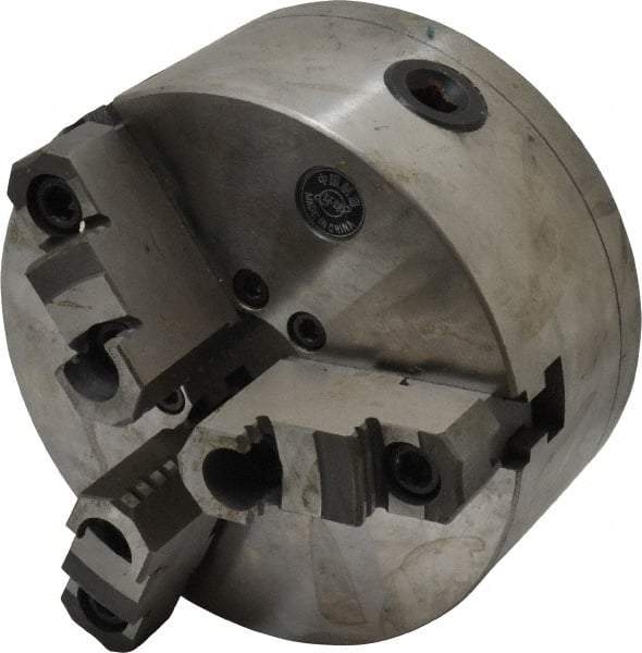 Interstate - 3 Jaws, 6" Diam, Self Centering Manual Lathe Chuck - D1-3 Mount Spindle, Reversible, 1.5748" Through Hole Diam, Cast Iron - Caliber Tooling