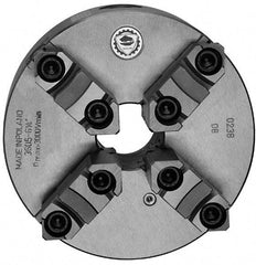 Bison - 4 Jaws, 20" Diam, Self Centering Manual Lathe Chuck - Plain Back Mount Spindle, Reversible, 700 Max RPM, 7.48" Through Hole Diam, 0.002" Axial Runout, 0.004" Radial Runout, Cast Iron - Caliber Tooling