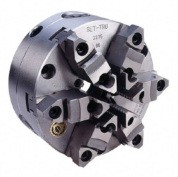 Bison - 6 Jaws, 6" Diam, Self Centering Manual Lathe Chuck - Front Mount, Adjustable, Reversible, 2,500 Max RPM, 1.654" Through Hole Diam, Forged Steel - Caliber Tooling