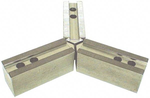 H & R Manufacturing - 21" Chuck Capacity, 3mm x 60° Serrated Attachment, Square Soft Lathe Chuck Jaw - 3 Jaws, Steel, 2.362" Btw Mount Hole Ctrs, 8-1/2" Long x 2-1/2" Wide x 3-1/2" High, 0.984" Groove, 20mm Fastener - Caliber Tooling