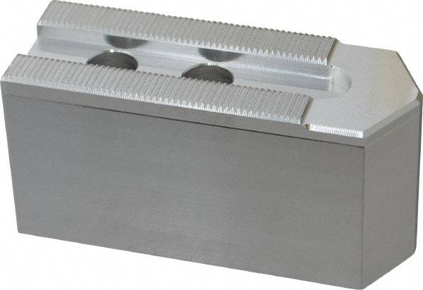 Masterman & Kovil - 8" Chuck Capacity, 1.5mm x 60° Serrated Attachment, Square Soft Lathe Chuck Jaw - 3 Jaws, Aluminum, 0.984" Btw Mount Hole Ctrs, 4mm Long x 1-1/2" Wide x 2" High, 0.551" Groove, 12mm Fastener - Caliber Tooling