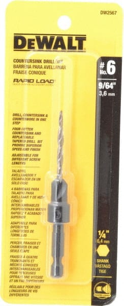 DeWALT - #6 Cutter Diam, 9/64" Drill Compatibility, Adjustable Depth Drill Countersink - Caliber Tooling