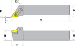 Dorian Tool - MDJN, Left Hand Cut, 3° Lead Angle, 1" Shank Height x 1" Shank Width, Negative Rake Indexable Turning Toolholder - 6" OAL, DN..54. Insert Compatibility, Series Multi-Option - Caliber Tooling