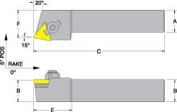 Dorian Tool - CTRP, Right Hand Cut, 15° Lead Angle, 5/8" Shank Height x 5/8" Shank Width, Neutral Rake Indexable Turning Toolholder - 4-1/2" OAL, TP..22.. Insert Compatibility, Series Clamp Type - Caliber Tooling