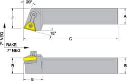 Dorian Tool - MTRN, Right Hand Cut, 15° Lead Angle, 1/2" Shank Height x 1/2" Shank Width, Negative Rake Indexable Turning Toolholder - 4" OAL, TN..22. Insert Compatibility, Series Multi-Option - Caliber Tooling