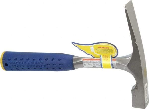 Estwing - 1-1/2 Lb Head Bricklayer's Hammer - 11" OAL, Steel Handle with Grip, 53/64" Face Diam - Caliber Tooling