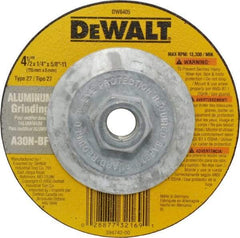 DeWALT - 30 Grit, 4-1/2" Wheel Diam, 1/4" Wheel Thickness, Type 27 Depressed Center Wheel - Aluminum Oxide, N Hardness, 13,300 Max RPM, Compatible with Angle Grinder - Caliber Tooling