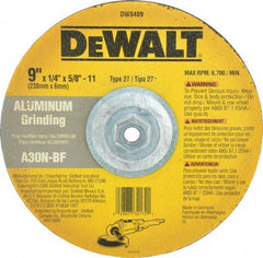 DeWALT - 30 Grit, 9" Wheel Diam, 1/4" Wheel Thickness, Type 27 Depressed Center Wheel - Aluminum Oxide, N Hardness, 6,600 Max RPM, Compatible with Angle Grinder - Caliber Tooling