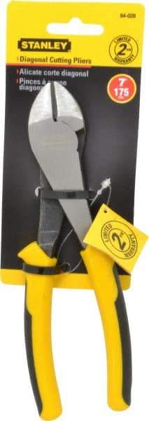 Stanley - 7" OAL, Cutting Pliers - 13/16" Jaw Length x 1-7/64" Jaw Width, Round Head, Thermo Plastic Elastomer (TPE) Handle - Caliber Tooling