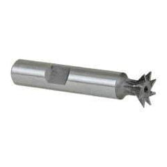 Keo - 1/2" Diam x 1/8" Width of Cut, 45° Included Angle, High Speed Steel Dovetail Cutter - 3/8" Shank Diam, 2" Shank Length, 2-1/8" Overall Length, Weldon Flat, Uncoated - Caliber Tooling